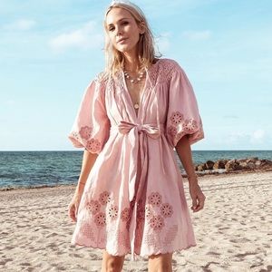 INNIKA CHOO Smocked Broderie-Angelise Linen Dress